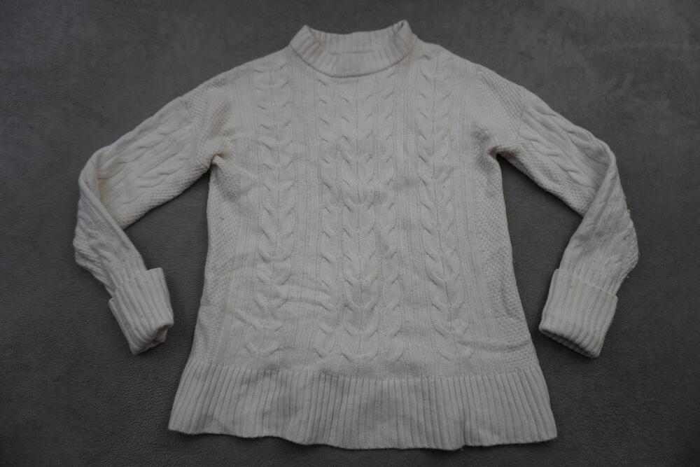 Banana Republic Italian Wool Cashmere Cable Knit Mock Neck Sweater Small White